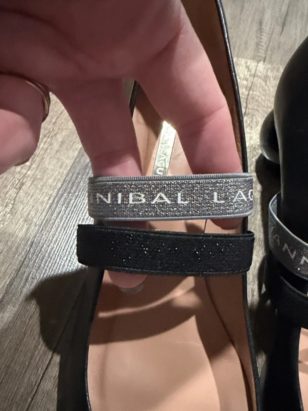 Hannibal Laguna Black Pointed Heels with Branded Elastic Straps - Picture 5 of 5